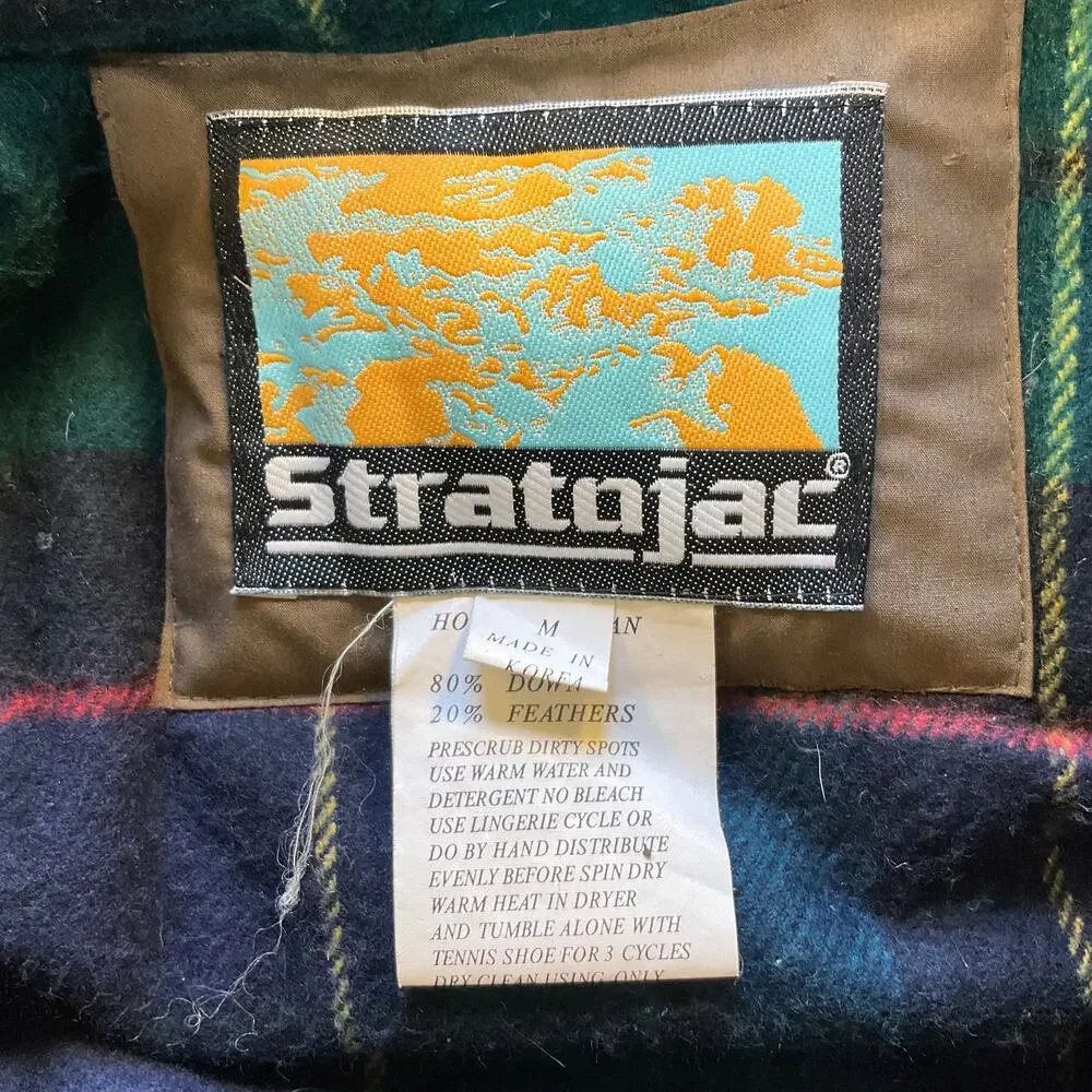 Vintage Stratjac Down Parka Jacket Mens M Brown Plaid Lined Field Coat Korea